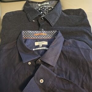 Lot Of 2 Ted Baker‎ Navy Blue Button Up Short And Long Sleeve Shirts Mens Size 6